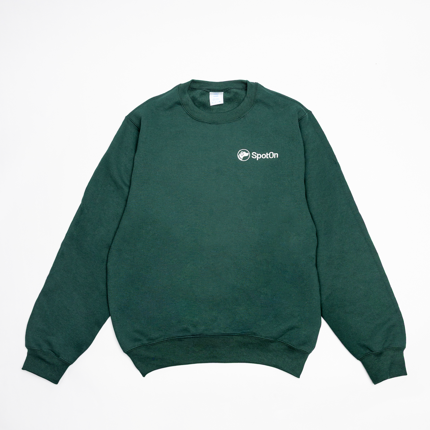 Green crewneck sweatshirt with a SpotOn logo.