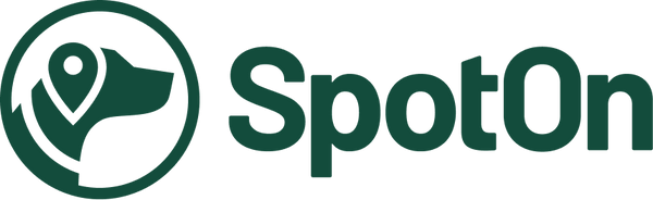 SpotOn logo with a green dog icon and text on a white background